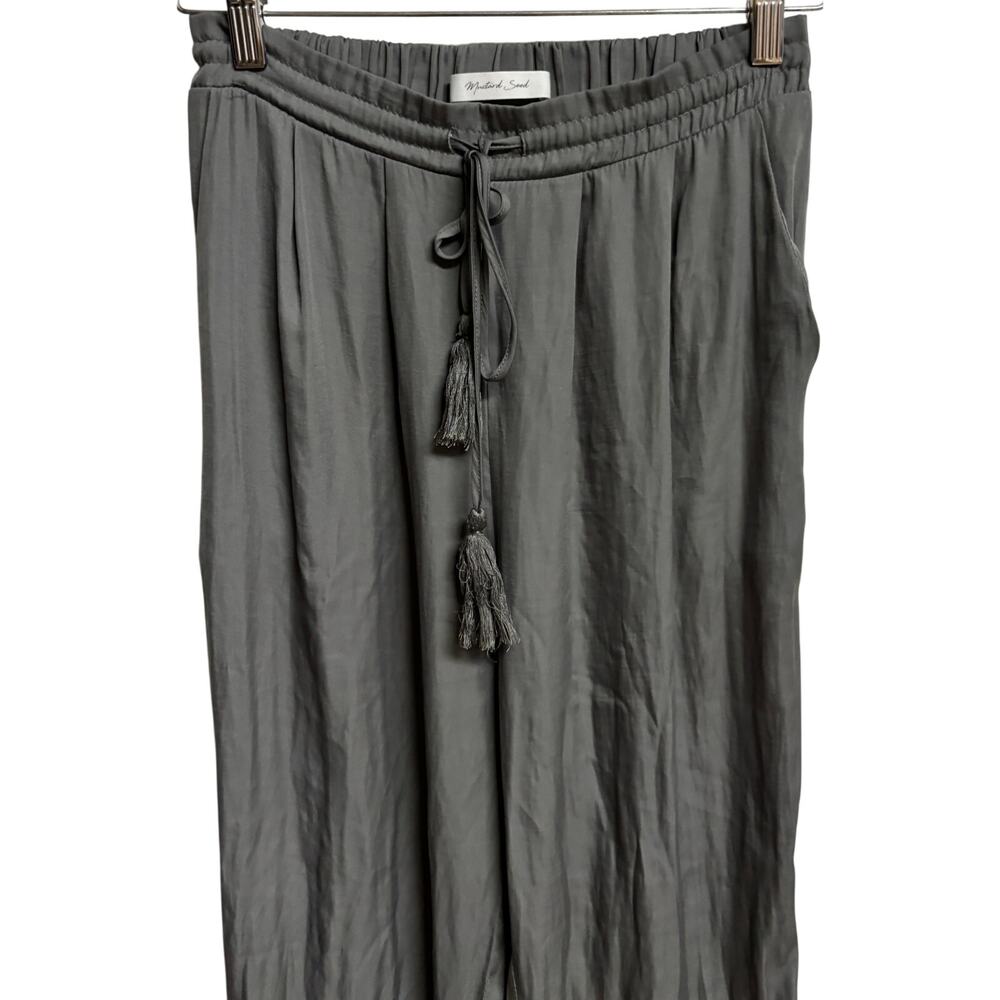 Mustard Seed Gray Satin Jogger Pants Womens Slit Small Boho Lounge Tassel EUC - Picture 2 of 8
